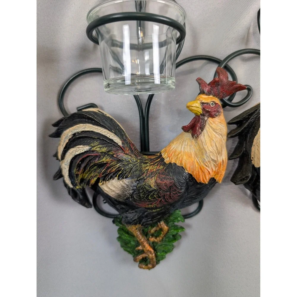 Rustic Rooster Wall Sconce Pair OS Multicolor Excellent Country chic Grannycore